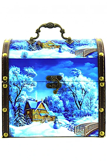 Упаковка шкатулка "Домик в деревне" дерево+кожа  фото 2