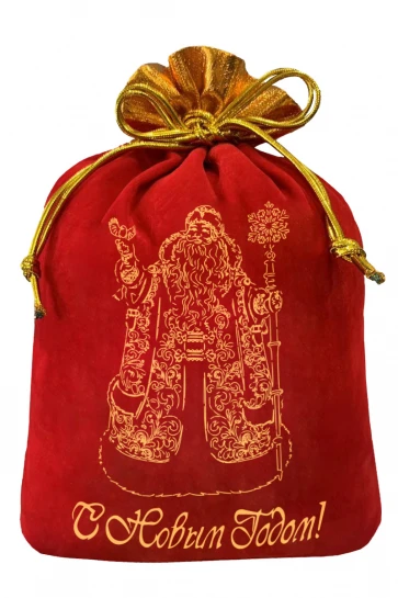 Упаковка "С Новым годом" мешок из флока красный фото 1
